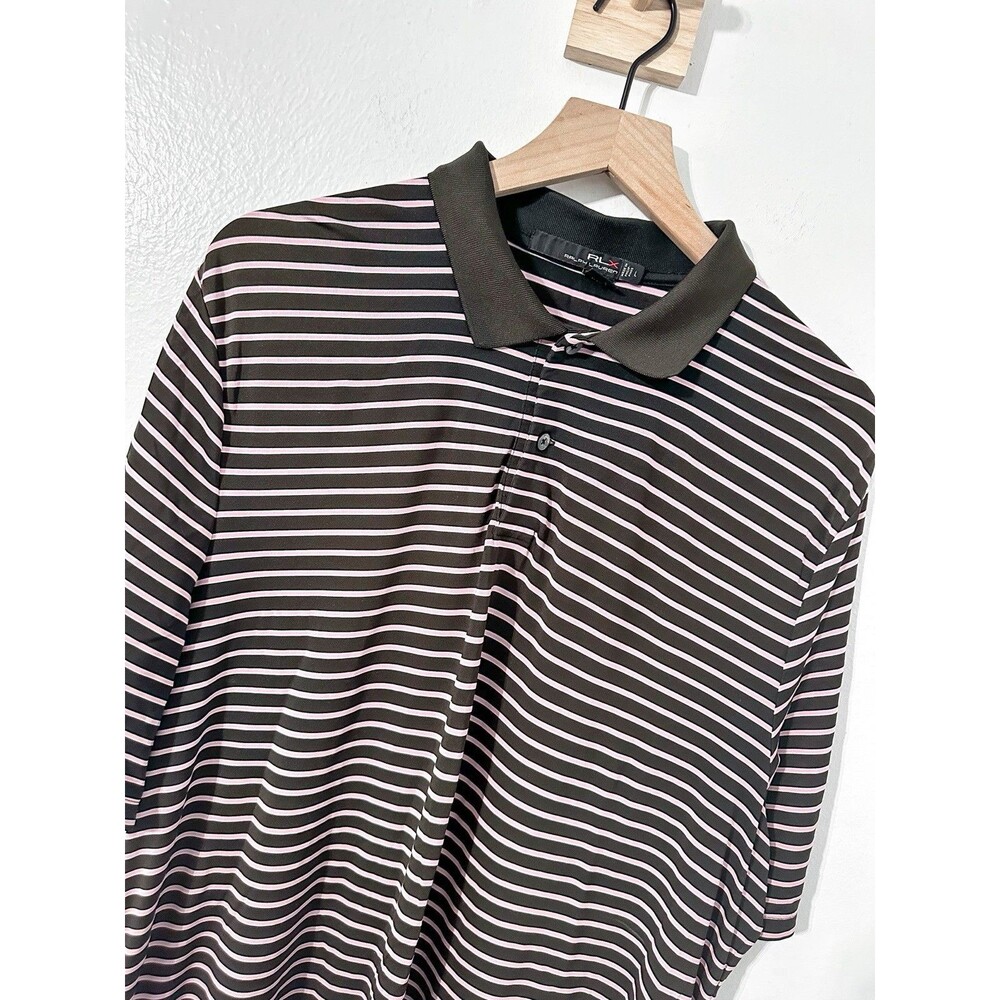 RLX Ralph Lauren Golf Men's Black/ Pink Striped Polo Shirt Size Large